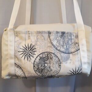 New Vinyl World Globe Compass Mini Duffle Tote Travel Bag Ivory gray Modern purs